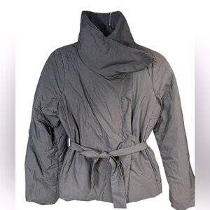 Club Monaco Black Crop Coat XS Double Breasted Tie Waist Funnel Neck